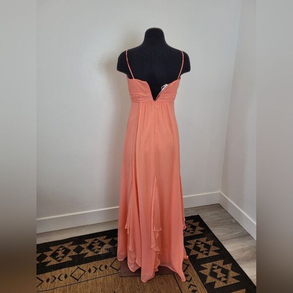 David's Bridal Maxi Dress Salmon Peach Pink Empire Waist Flutter Fairy Size 2 - Picture 5 of 12